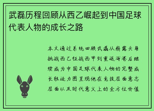 武磊历程回顾从西乙崛起到中国足球代表人物的成长之路